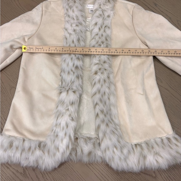 White House Black Market Cream Faux Fur Trim Suede Jacket Womens Size Medium - Picture 5 of 5